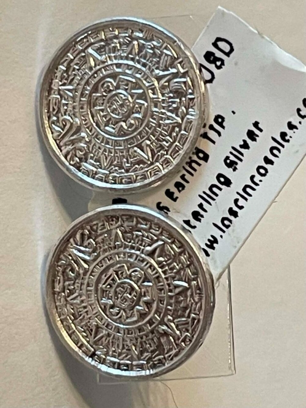 Vintage 925 Sterling Silver Aztec Calendar Stud Earrings Mexico | Mayan Sun 1cm